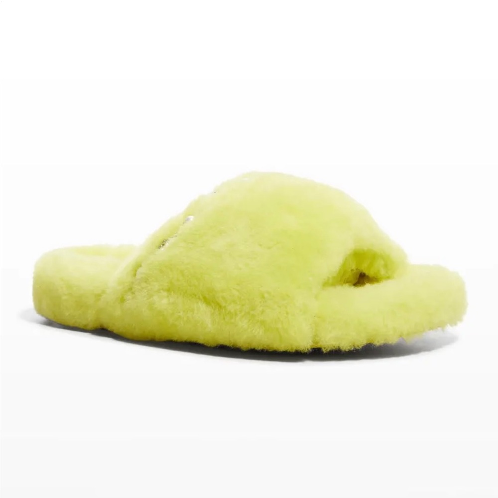 New in Box Jimmy Choo Acinda Shearling Crystal Strap Slide Sandals Size 6 1/2